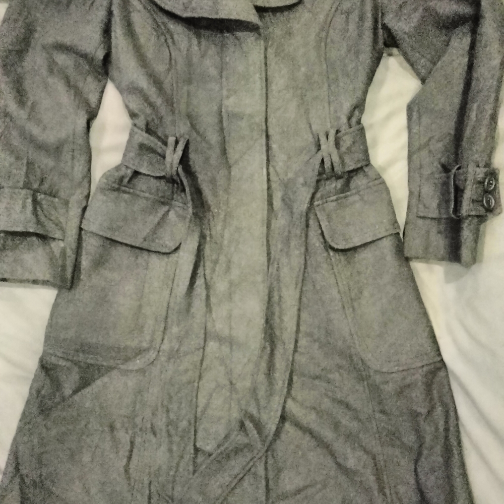 David Barry Women's Gray Wool Trench Coat